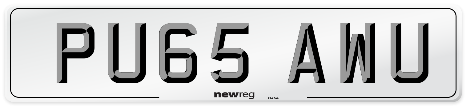 PU65 AWU Number Plate from New Reg